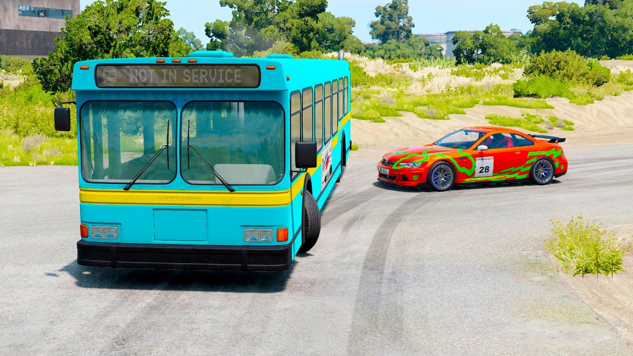 Double Flatbed Trailer Truck vs Speedbumps Train vs Cars | Tractor vs Train Beamng.Drive