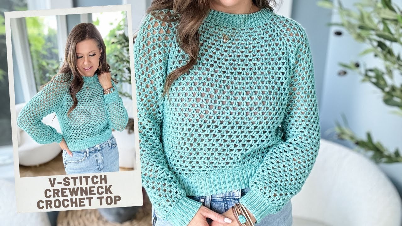 V-Stitch Crewneck Crochet Top - Top-Down Seamless Crochet Light Summer Top