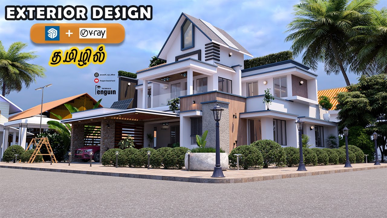 Sketchup With Vray Exterior Design In Tamil