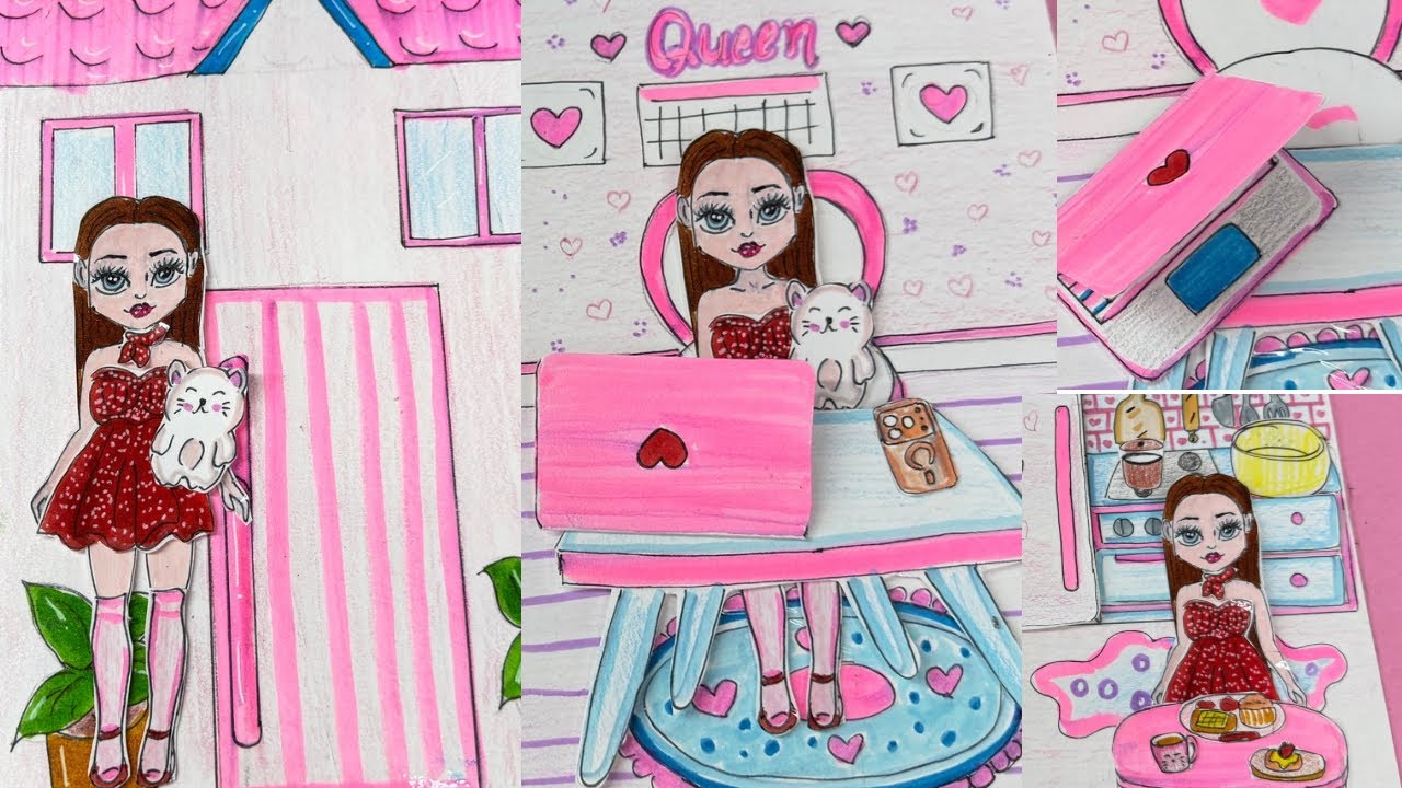 DIY Paper Doll House / Paper doll Daily Routine Quiet Book 💕/ Tutorial 