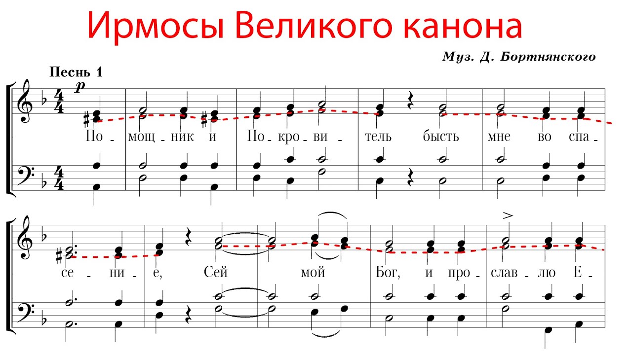 ПОМОЩНИК И ПОКРОВИТЕЛЬ, ирмосы Великого Канона, муз. Д. Бортнянского - Альтовая партия