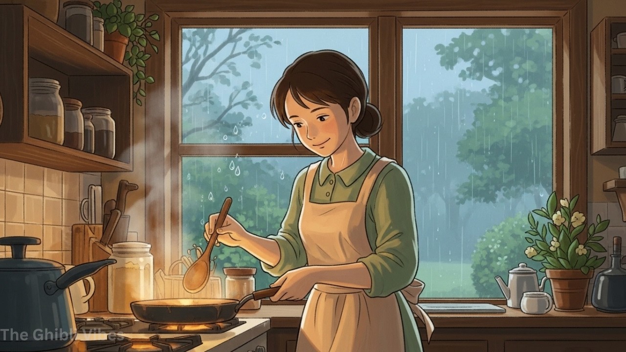 Spring Rain on the Tiled Roof | Cozy Kitchen Morning & Slow Living Story (Ghibli-Style ASMR)