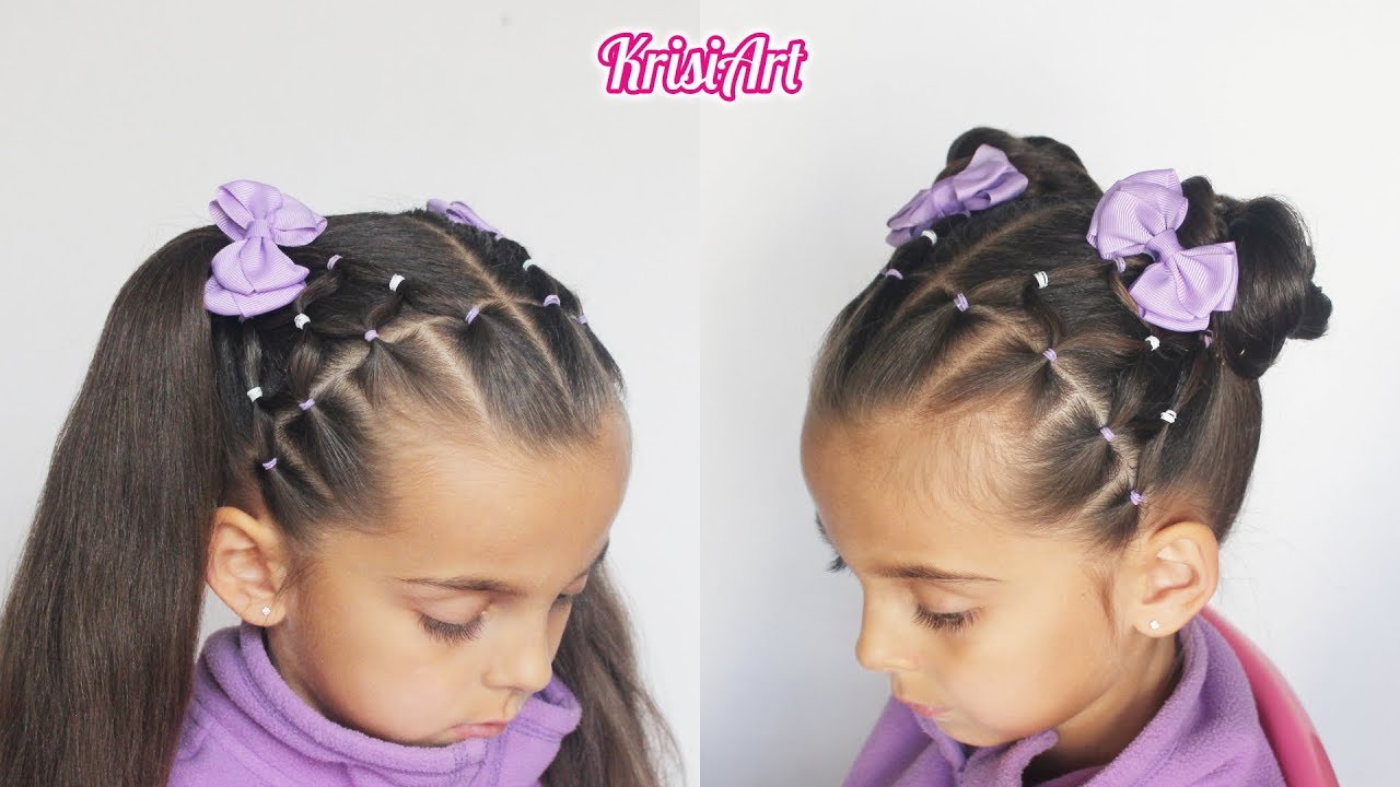 Peinado f&aacute;cil para ni&ntilde;as con ligas y dos coletas o dos chongos