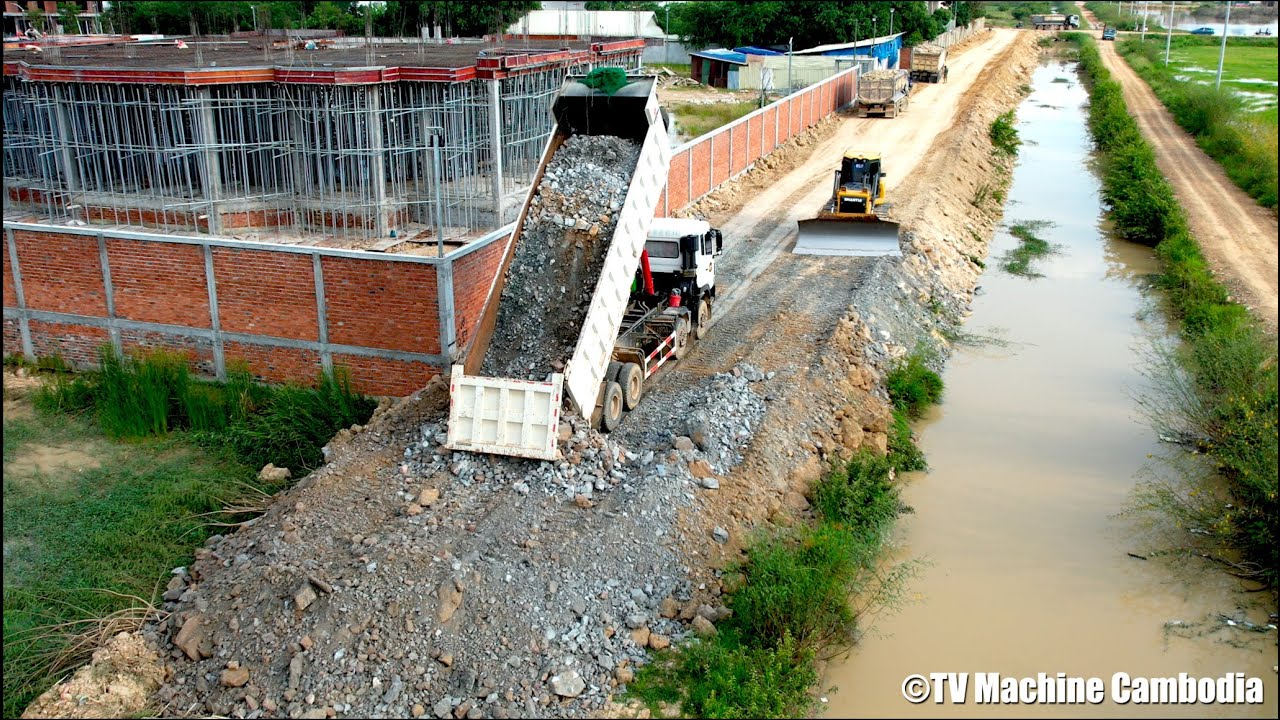 Best proccessing 60% complete​ building new foundation village road by dozer pushing stone