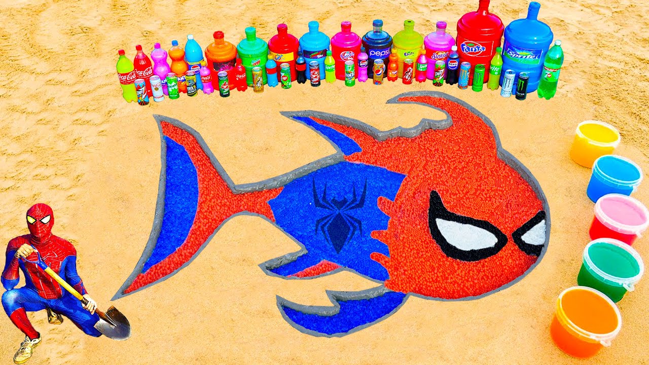 👉 Cómo hacer un pez de Spiderman con Orbeez, Coca-Cola, Fanta, Monster, Schweppes y Mentos