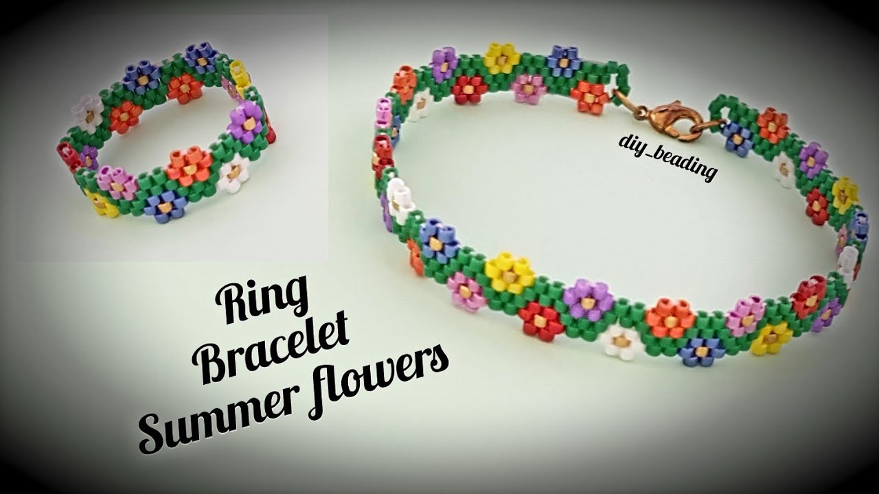 Summer jewelry/Colorful flowers jewelry/Bracelet and ring with colored daisies/Diy Beading