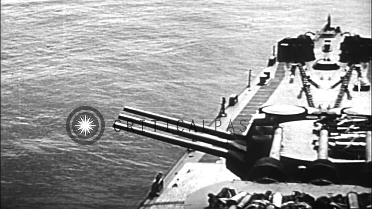 U.S. naval heavy gunfire supporting invasion of Okinawa, Japan, during world War ...HD Stock Footage