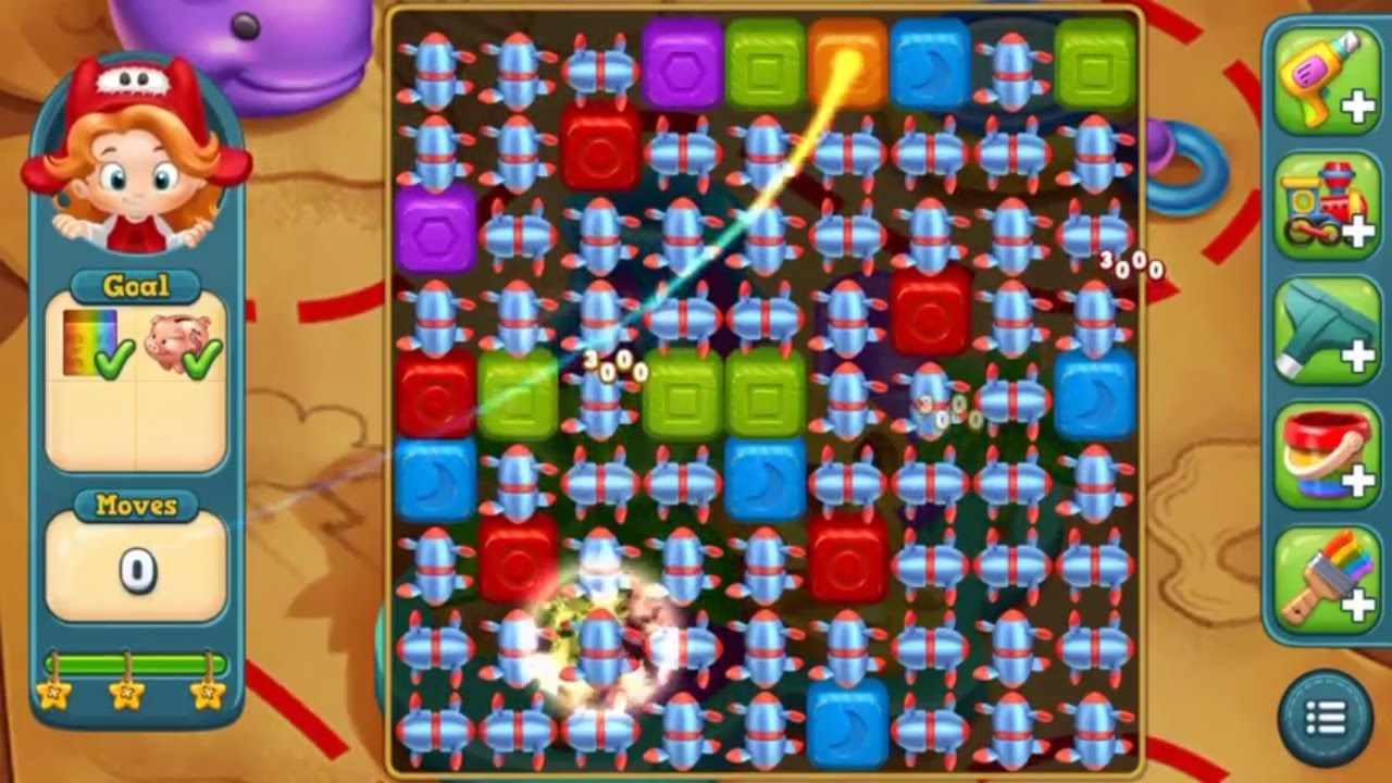 Toy blast level 9 of 10 treasure chest coin hunt challenge cleared in 3 moves 64 rockets went off