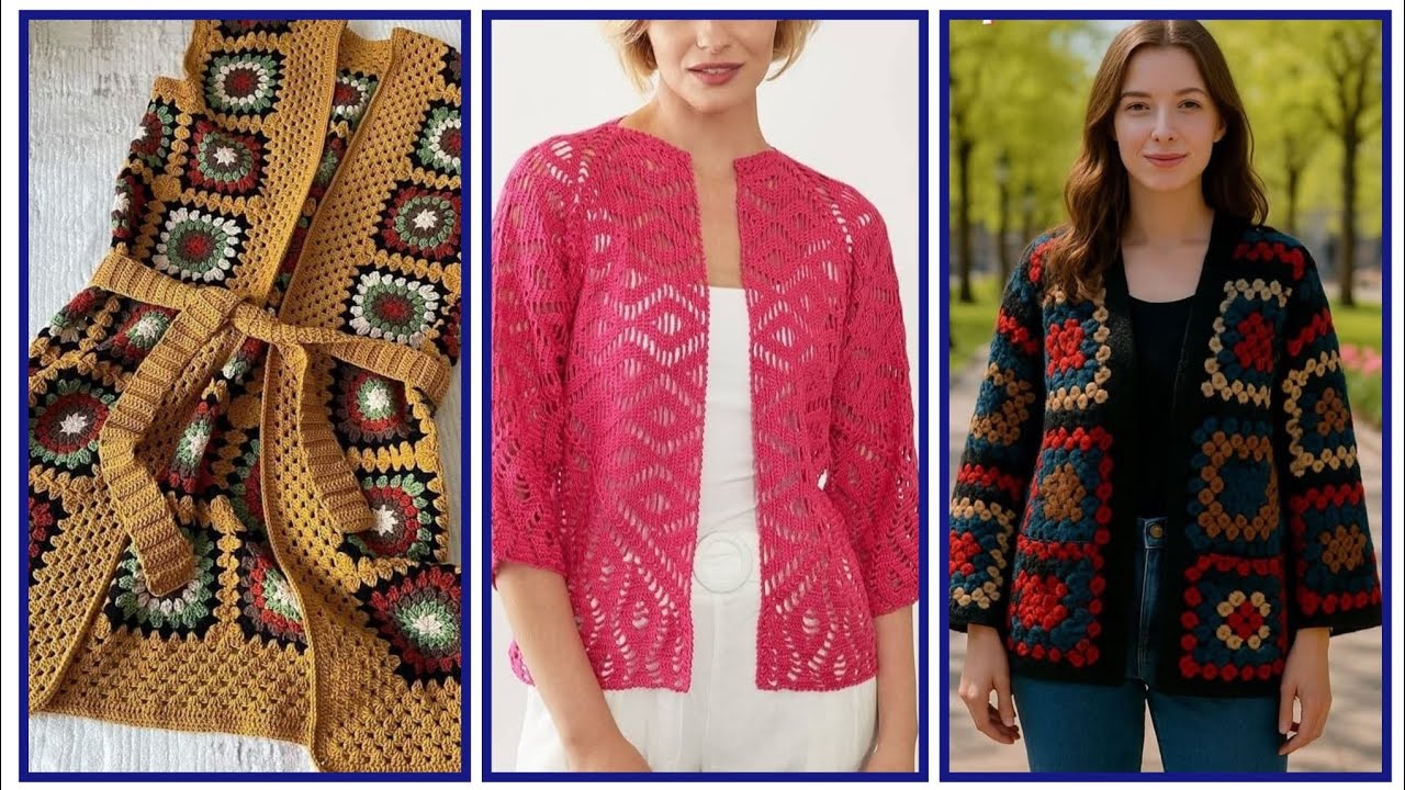 Impresionante y hermoso chaleco de crochet con cárdigan de cuadrados de abuelita 