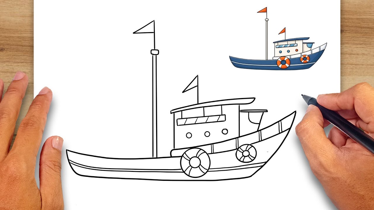 How to draw Fishing Boat - Easy Drawing for Kids & Beginners