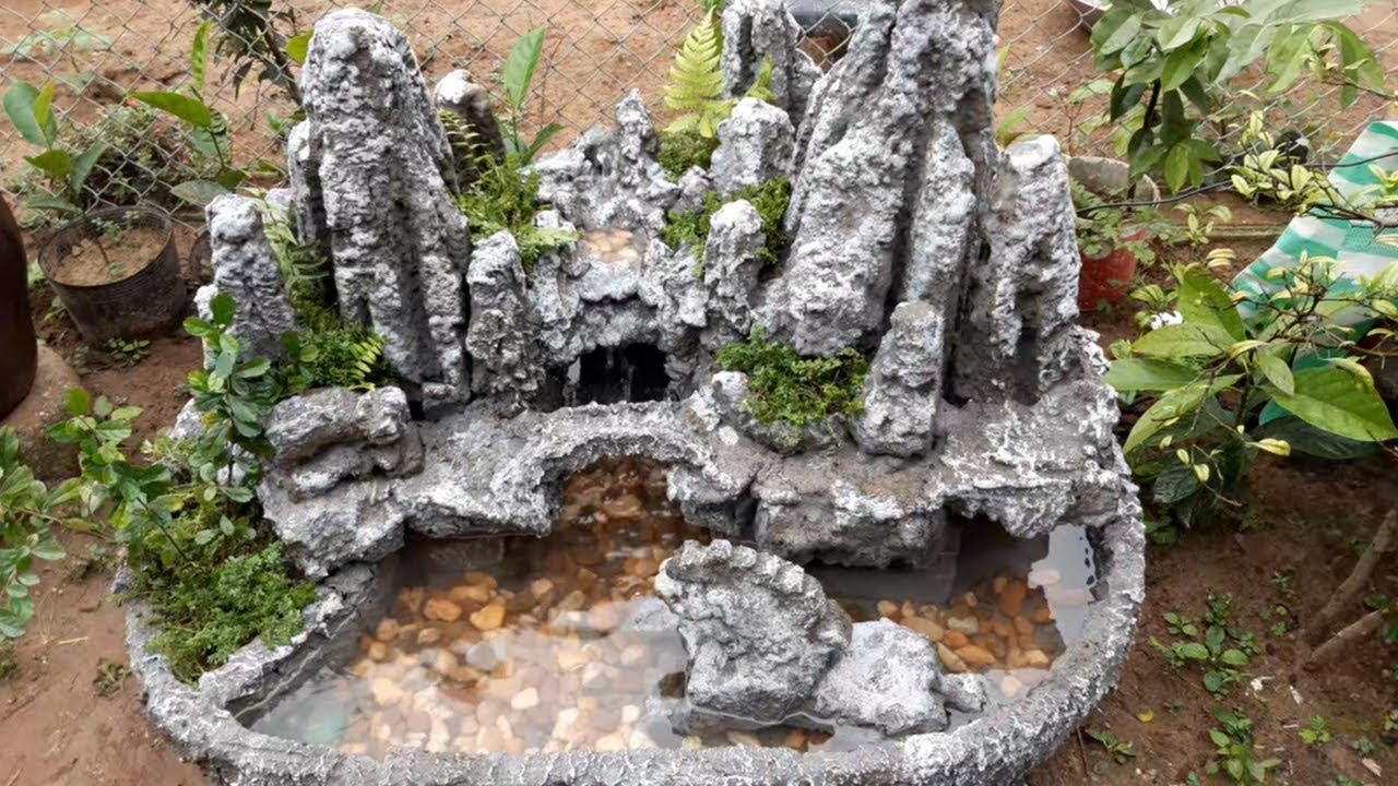 DIY Garden Ideas - Making Miniature Landscape ft Waterfall From Styrofoam and Cement ! #11