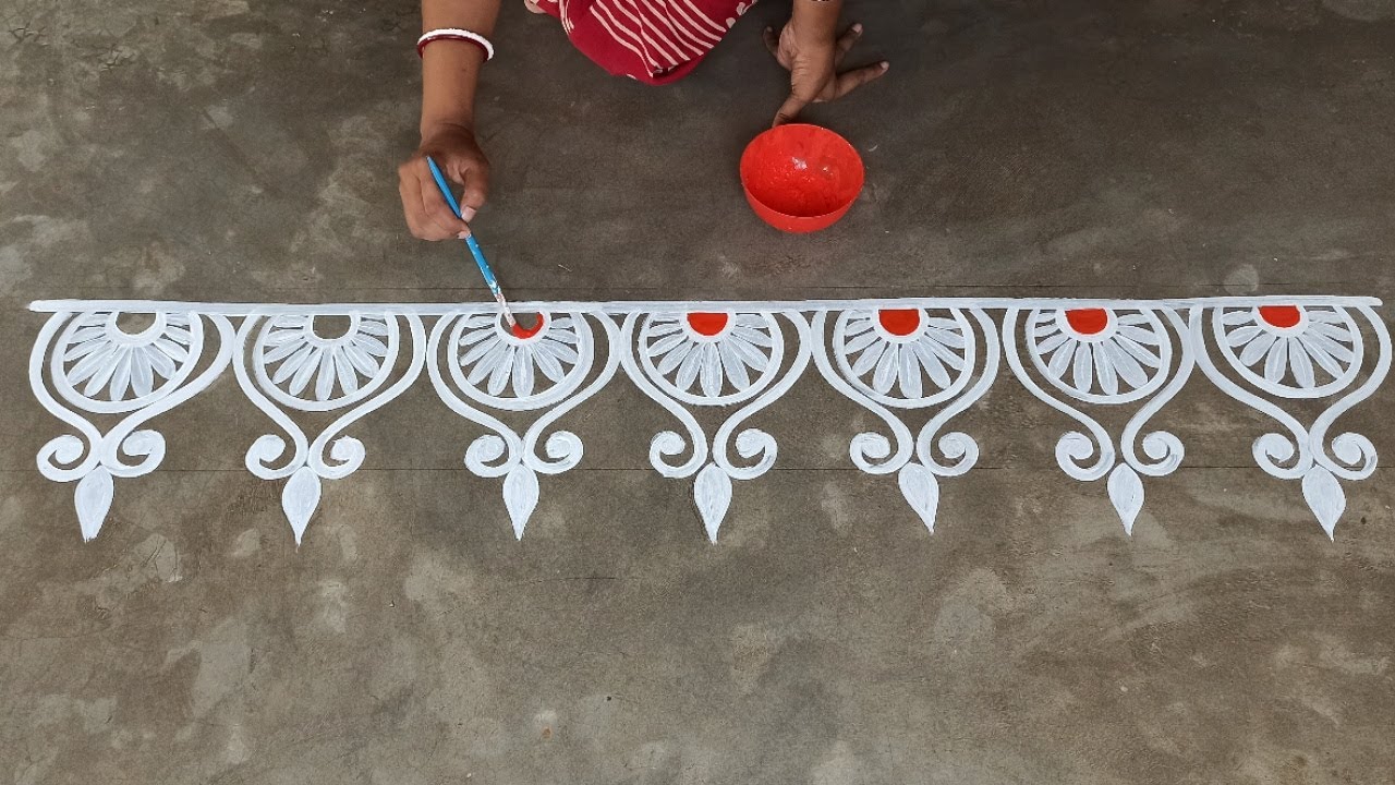 easy and simple alpona design for laxmi puja, muggulu design for Indian festival