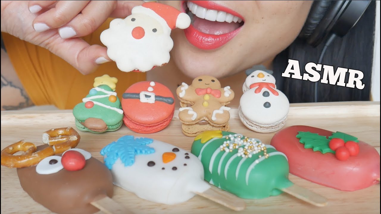 ASMR CHRISTMAS CAKE POPS + MACARONS (EATING SOUNDS) NO TALKING | SAS-ASMR