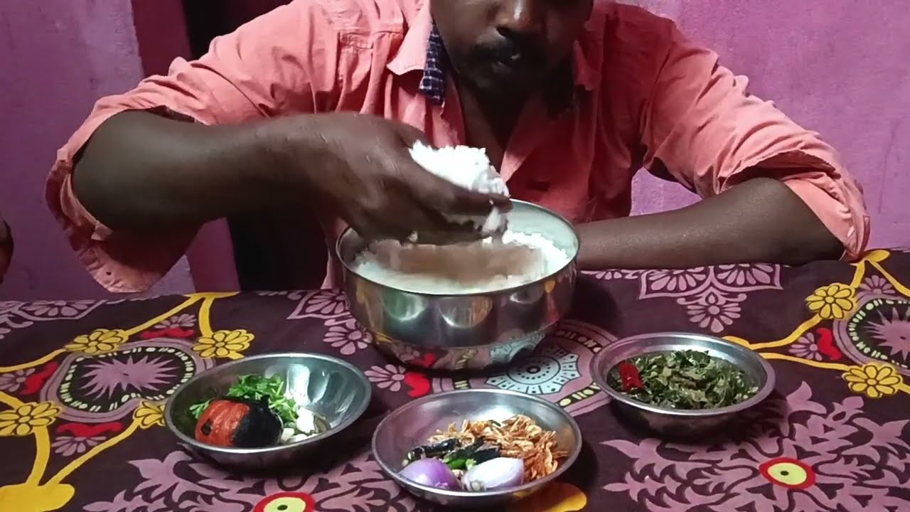 Pakhala Bhat eating ll Tomato puda Munga Saag & Chingiri jhol ll Mukbang ll Desikhanpan eating 