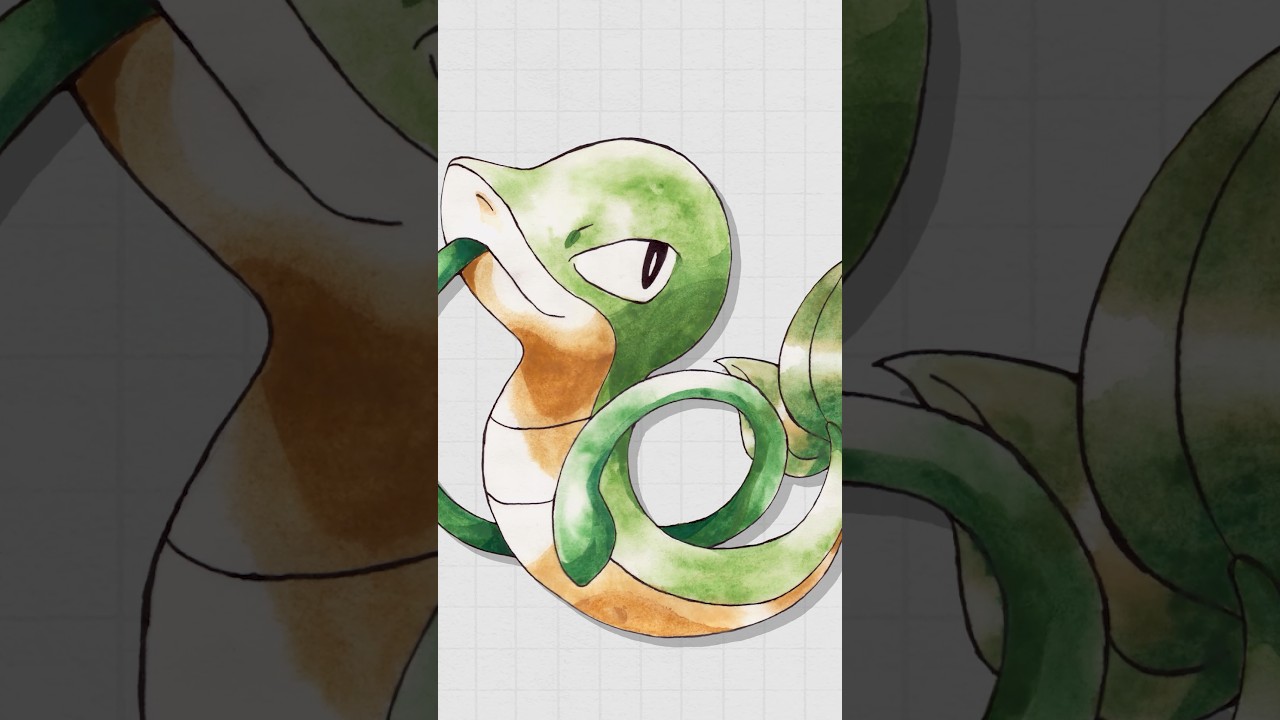 Unova starters as Gen 1 Pokemon: Snivy in the Sugimori art style! 