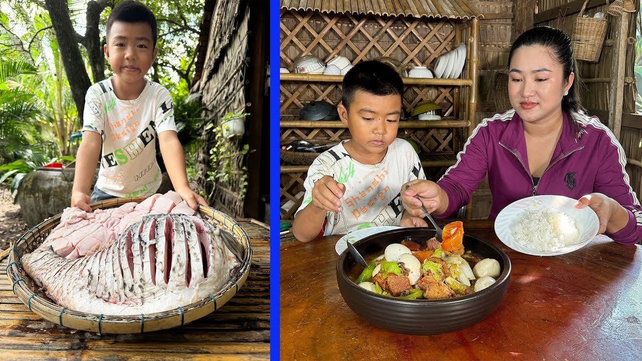 Country chef cook food for Mom - Crispy pork with fish cooking - Chef Seyhak