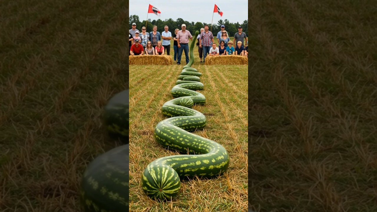 Farmers gather to see snake-shaped watermelons#smartfarming #organicfarming #gardeningtips #farming
