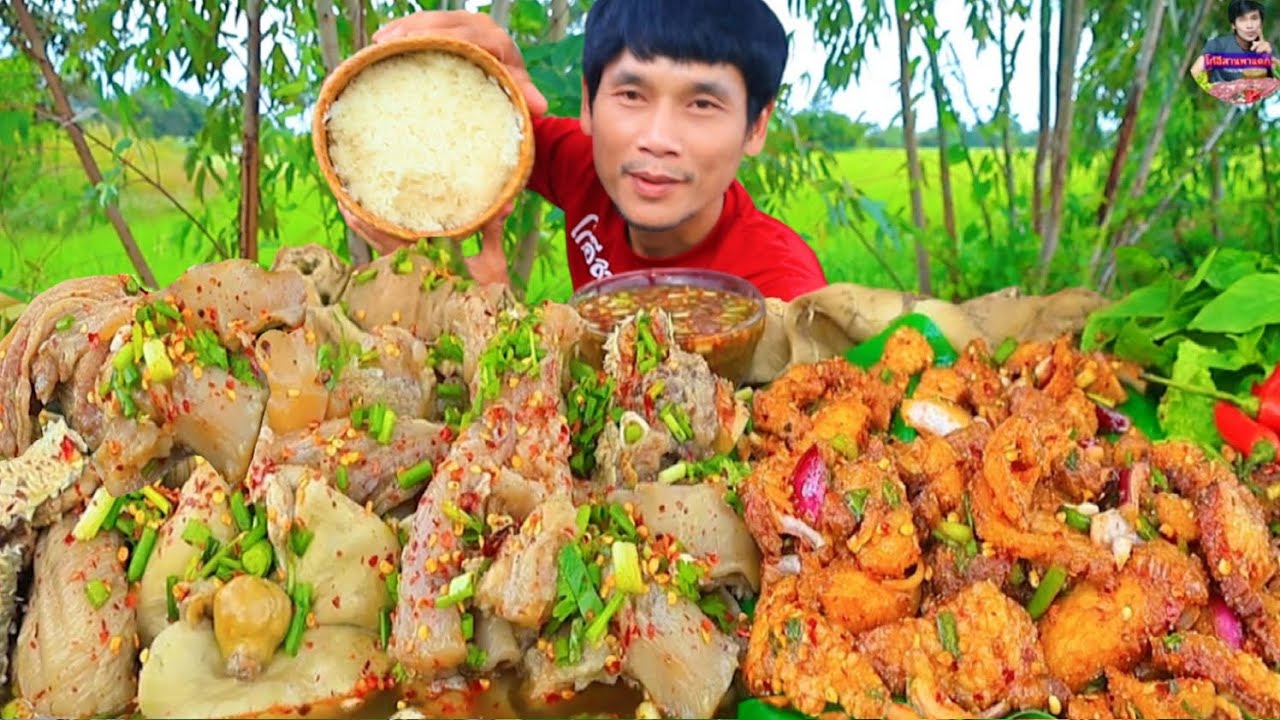 ก้อยเสือร้องไห้ต้มเอ็นแก้วจิ้มแจ่วขมแซ่บคักอีหลีครับพี่น้องMUKBANG EATING SHOW#โก้อีสานพาแดก 