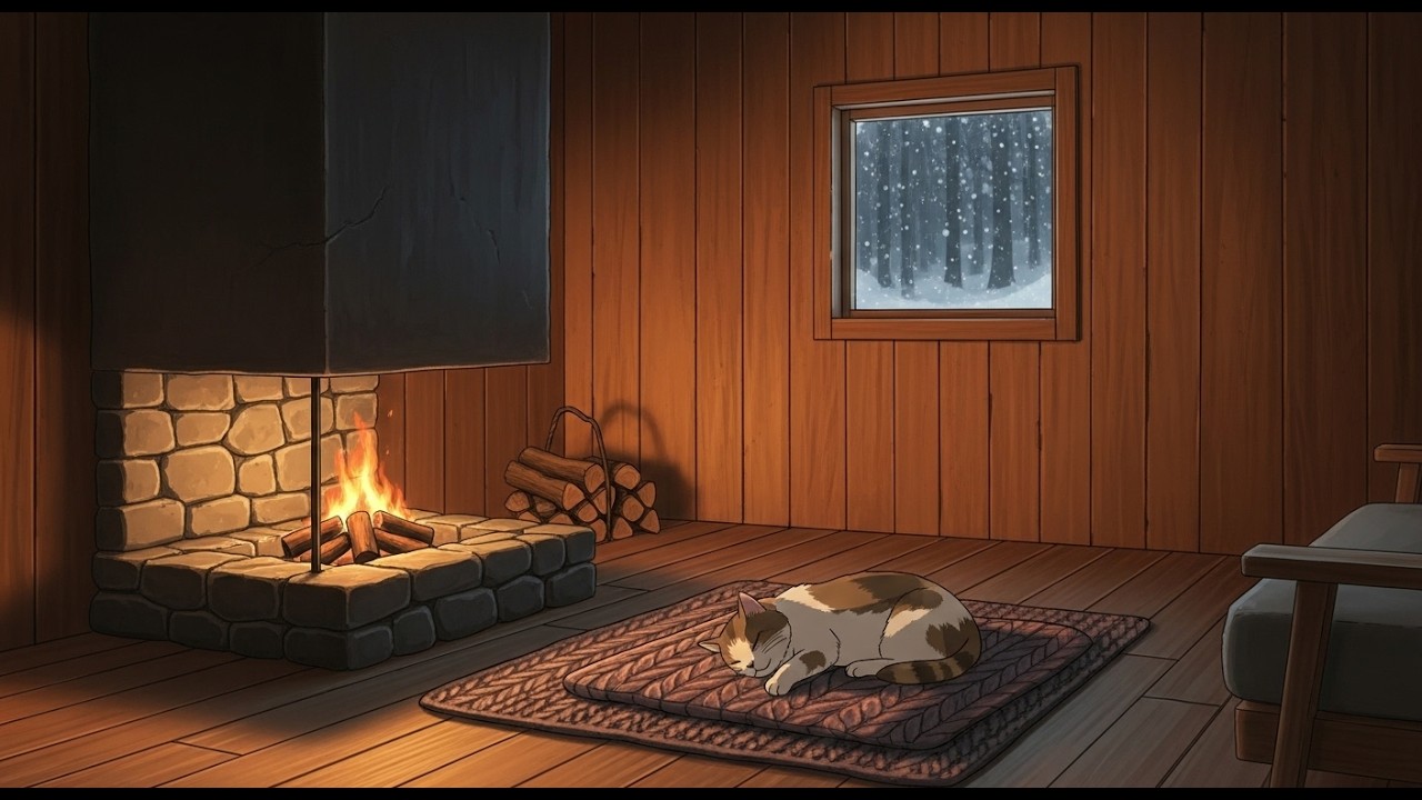 Warm Fireplace in a Cozy Rainy Cabin 🌧️🔥 Soft Lofi Music for Focus & Relax
