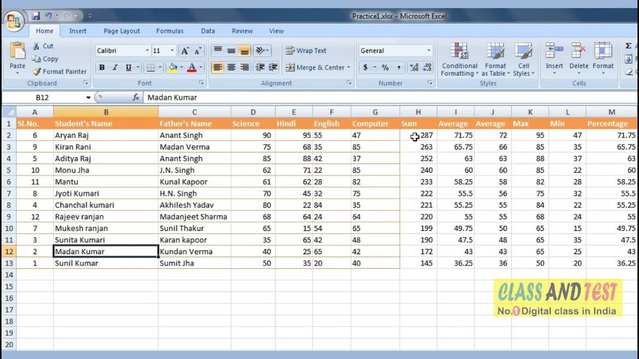 Excel 54 - Arrange data in Ascending or Descending order
