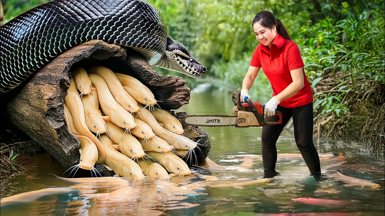 Harvesting Giant Forest Catfish & Go to Market Sell | use tree resin to trap fish | Lý Thị Hằng