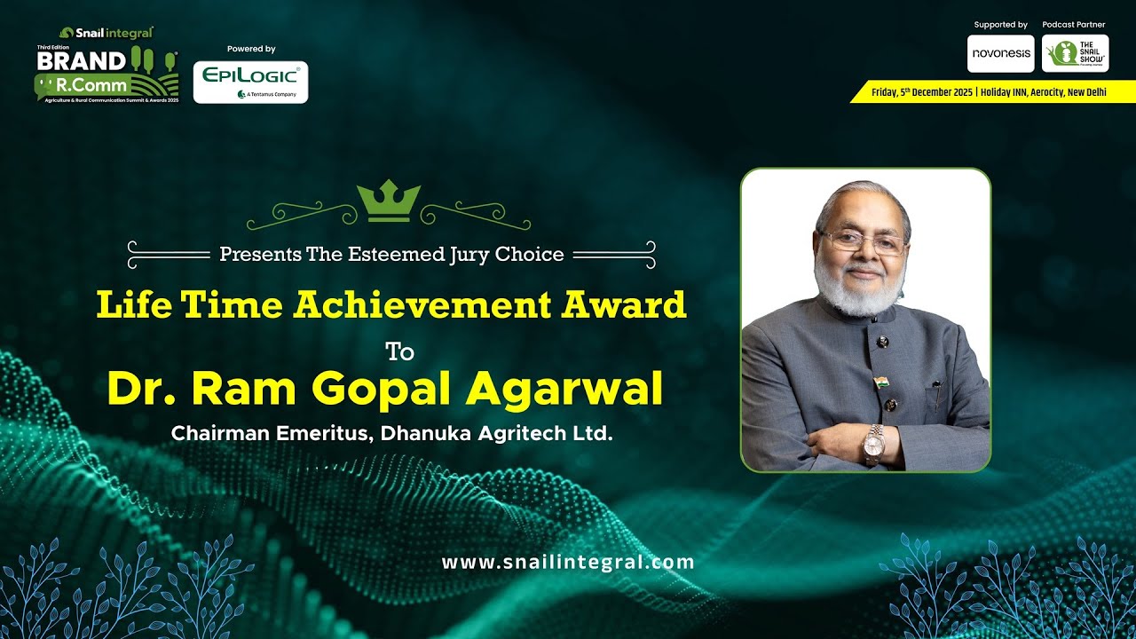 Lifetime Achievement Award: Dr. RG Agarwal, Chairman Emeritus Dhanuka Agritech | BRAND R.Comm Awards