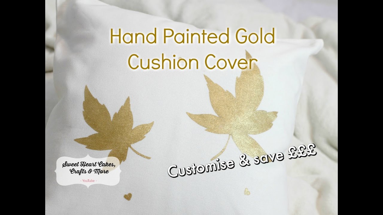 Gold Hand Painted Cushion - Fall Art DIY - Using Fabric Paint