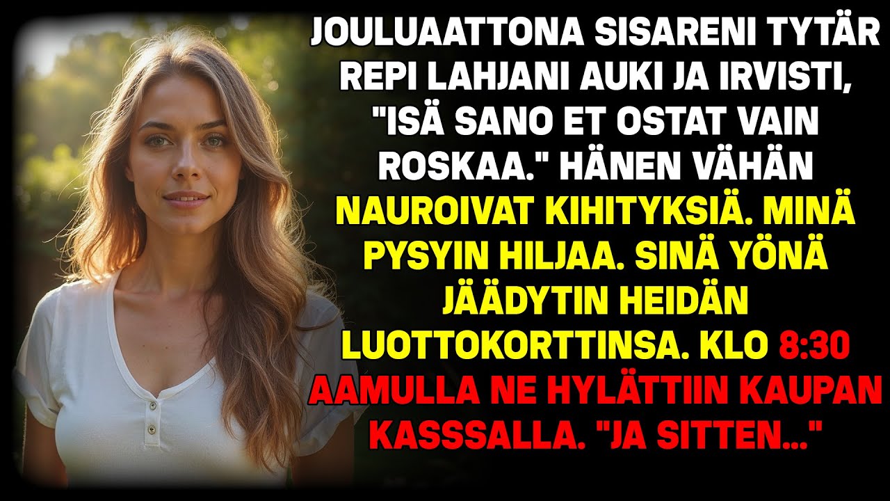 Siskoni tytär repi lahjani auki ja virnisti: 'Isä sanoo, että ostat vain roskaa.' Ja sitten...