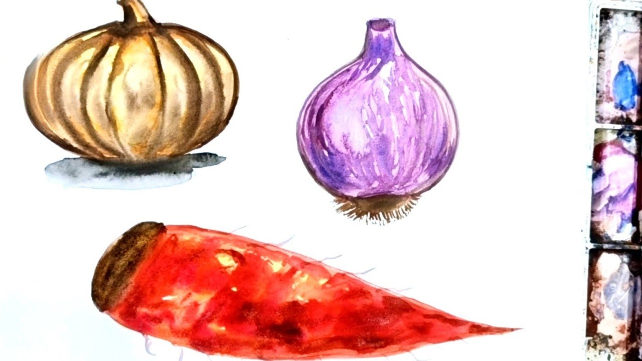 Vegetables Watercolour Painting 🎨 Easy Telugu Tutorial l Watercolour Vegetables Tutorial