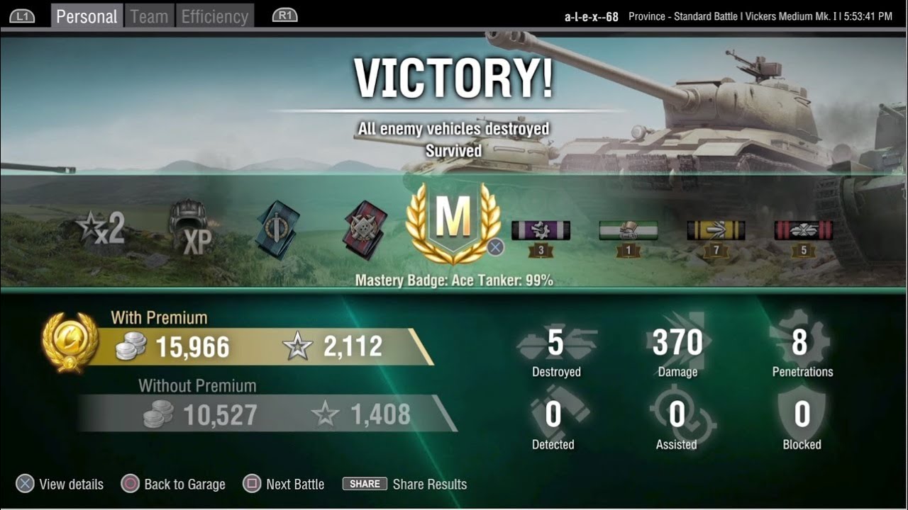 Level 1 gets Ace Tanker medal again. World of Tanks PS4 Medium I gameplay