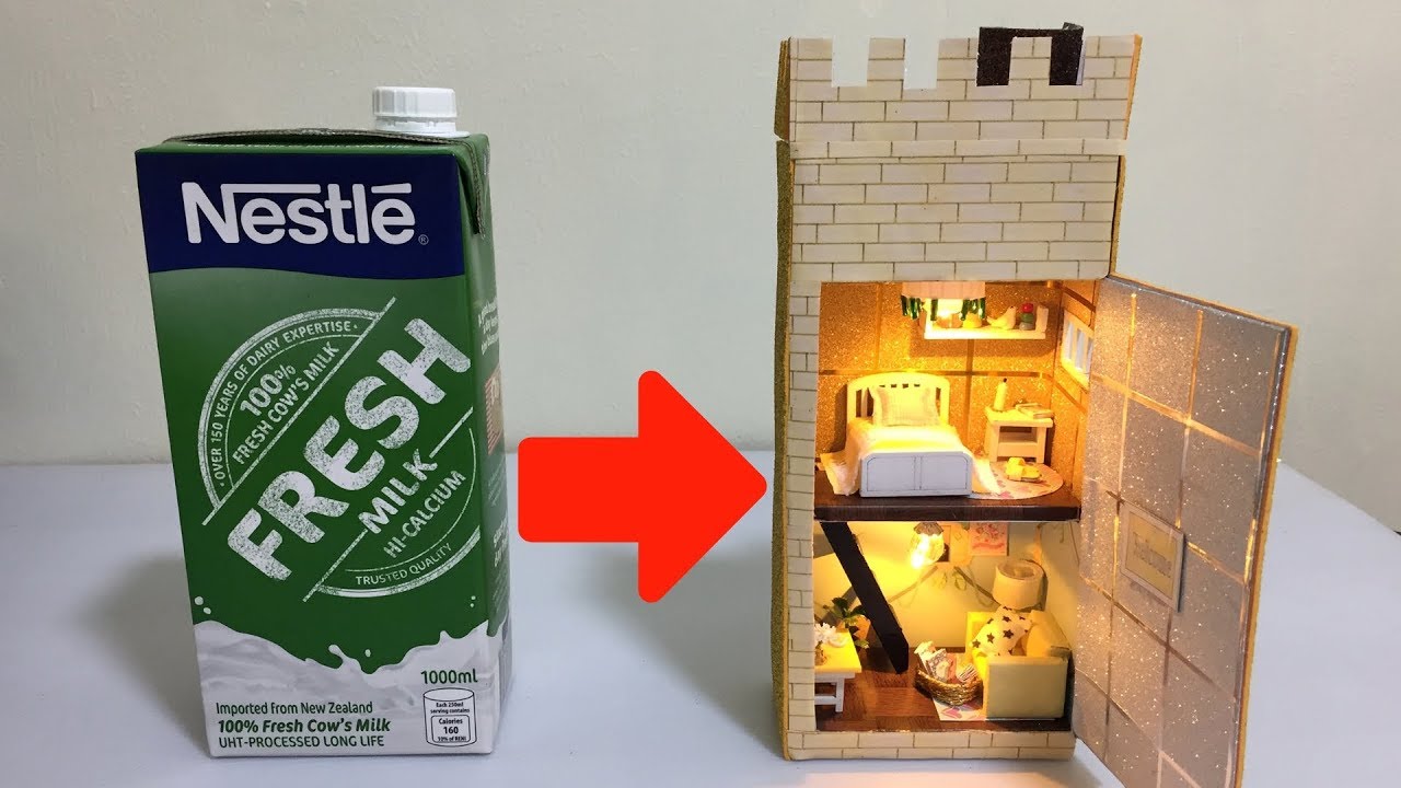 DIY Miniature Dollhouse in a Milk Carton Box ~ Disney Princess Belle ROOM DECOR