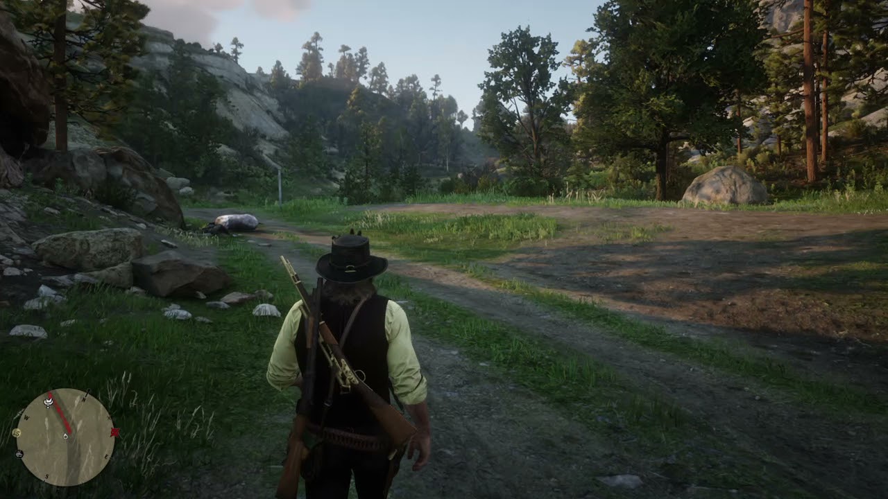 Arthur Morgan cries over his dead horse.  Red Dead Redemption II