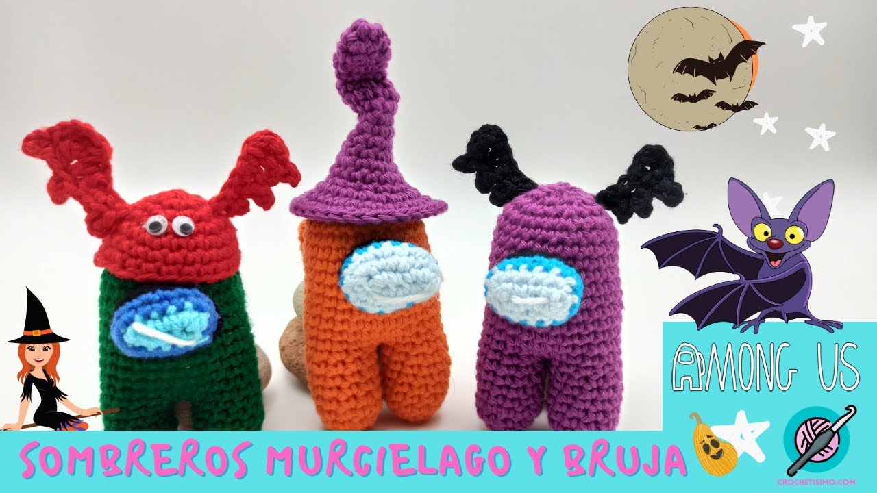 Among us SOMBREROS MURCIÉLAGO Y SOMBRERO bruja  paso a paso en español