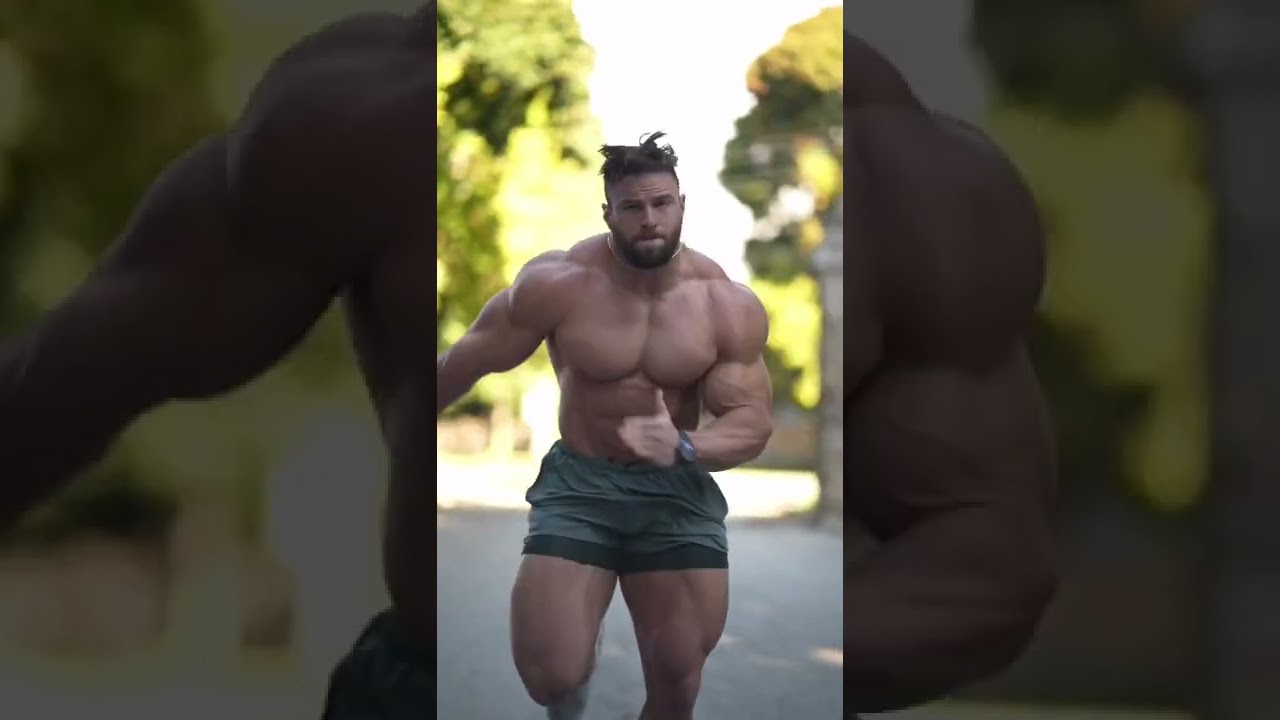 huge muscular man running in slow motion | muscle shaking