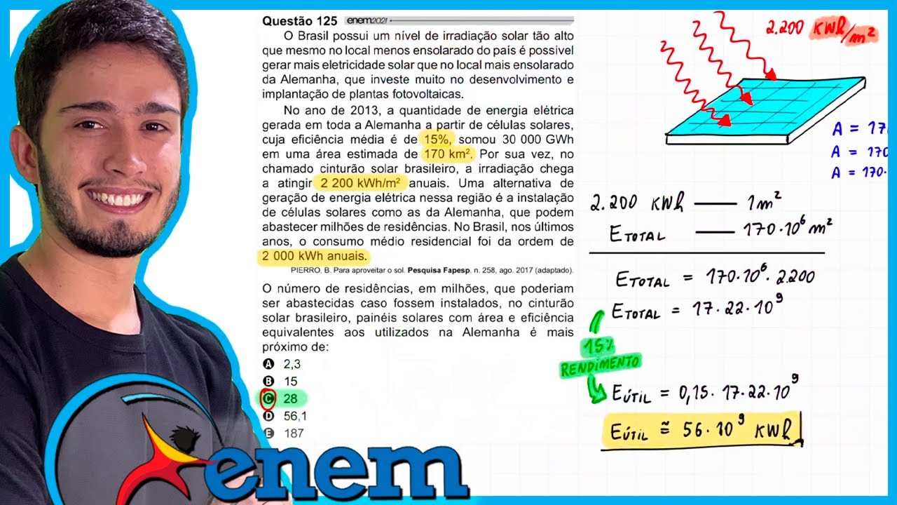 ENEM 2021 PPL - O Brasil possui um nível de irradiação solar tão alto que mesmo no local menos ensol