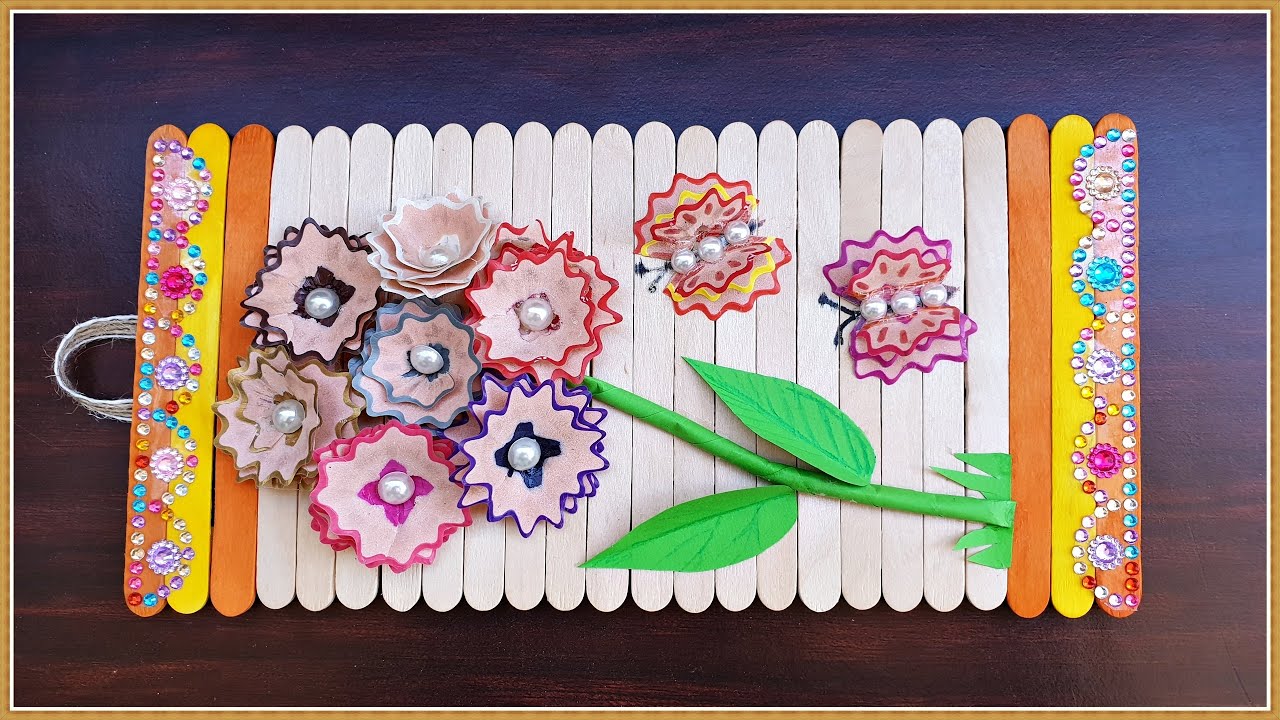 🌺DIY Beautiful Pencil Shaving Craft | Craft idea out of pencil waste | Ice Cream Sticks Craft #craft