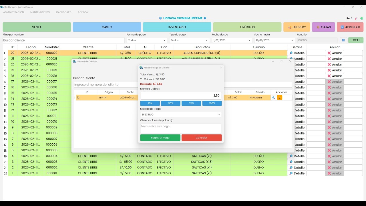 Gestión de Créditos y Deudas - SISTEMA VENTAS