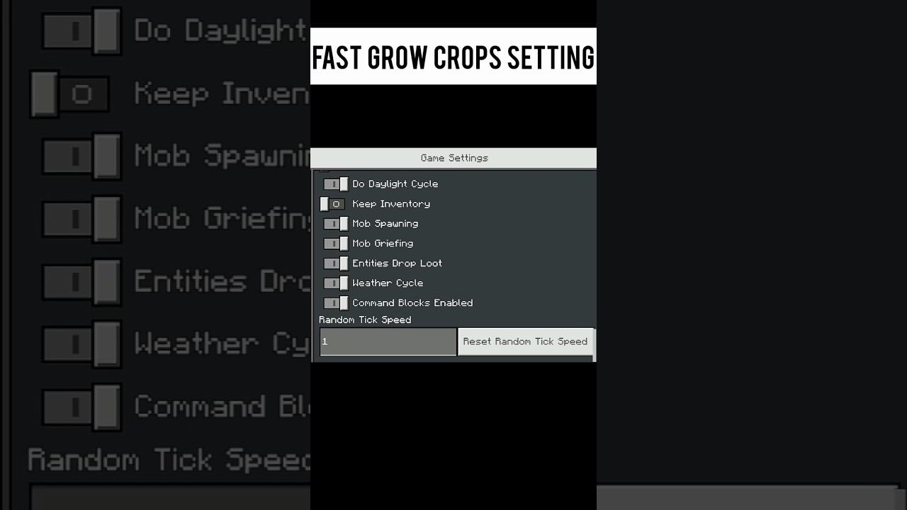 fast grow crops setting || Minecraft pe 🥔🌾🥕 #minecraft #shortfeed #shorts