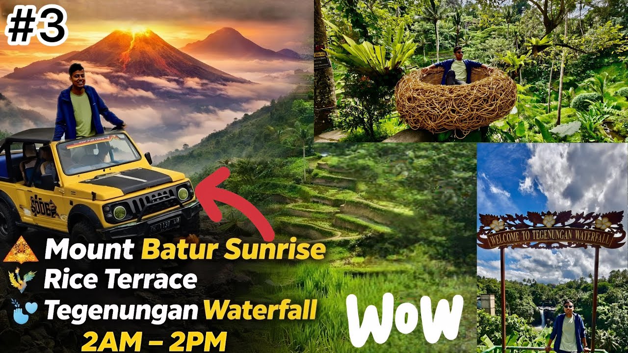 Mount Batur Sunrise 🌋 | Ubud Hidden Places, waterfall, Rice Terrace & Black Lava |  Bali Day Trip