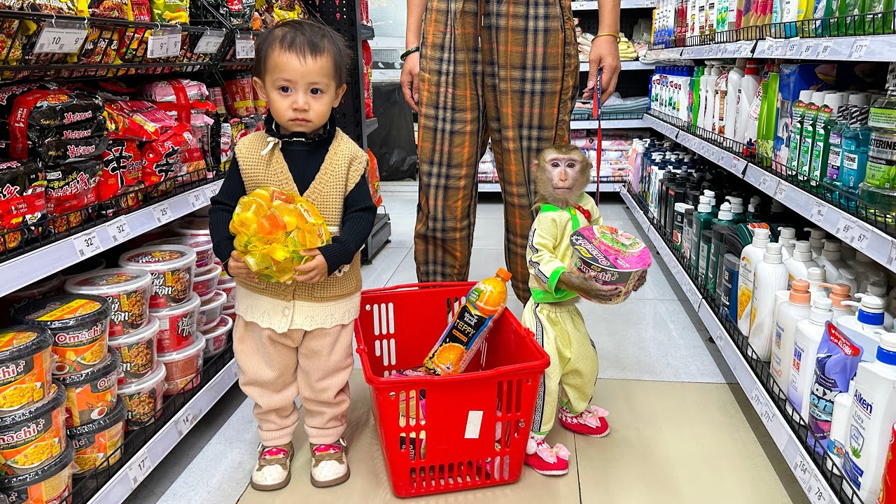 Monkey Kaka and Diem went to the supermarket to buy instant noodles