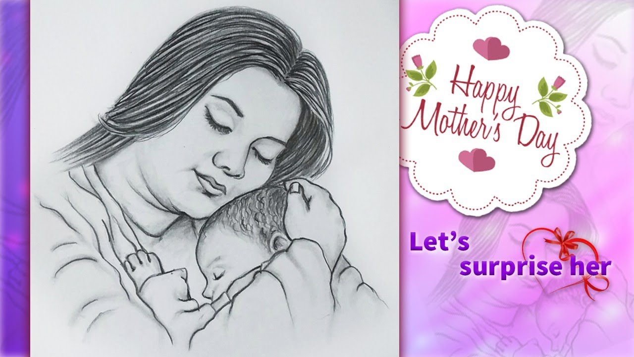 Mother's day pencil drawing for beginners | How to draw Mother and child | parents day drawing