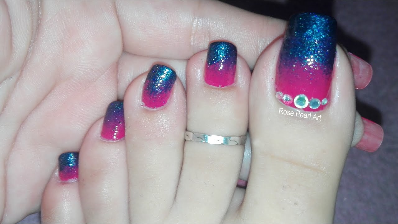 Blue Holographic Gradient Toe Nail Art- How to Remove Nail Polish Around Cuticles | Rose Pearl