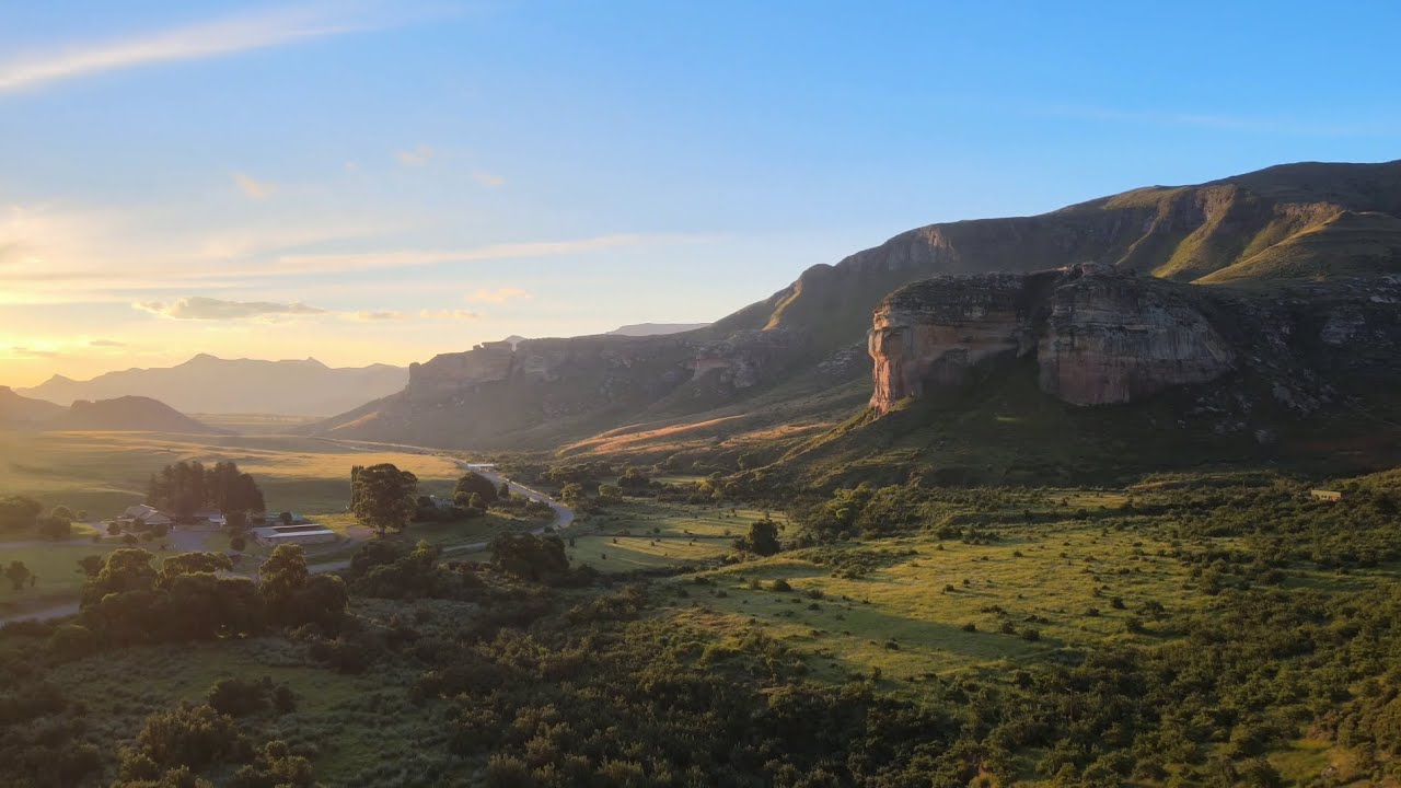 South Africa near Golden Gate national park Clarens Drone shots, golden hour before sunset