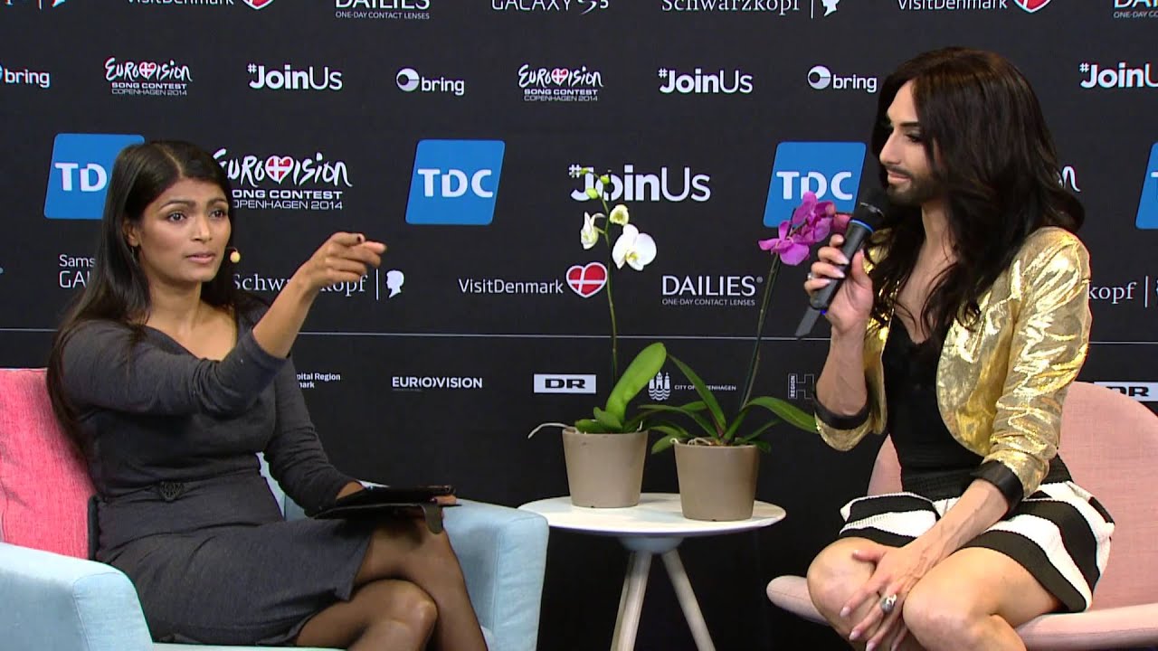 Conchita Wurst (Austria) talking with the press on Eurovision 2014