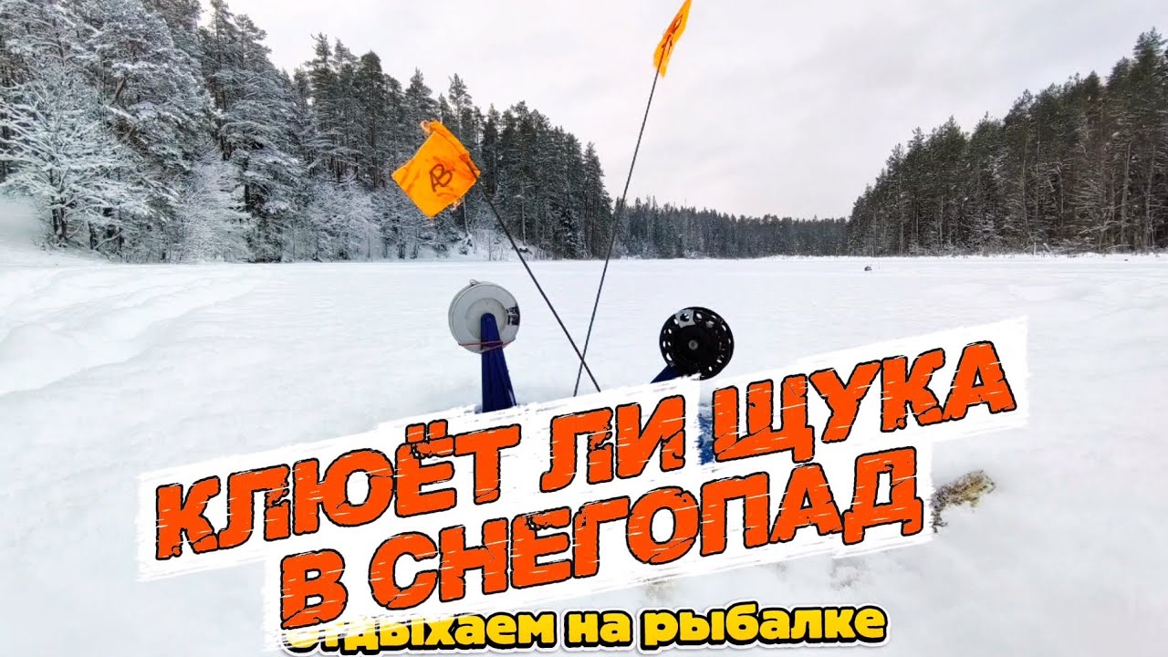 Отдыхаем на рыбалке.  Ловля щуки на жерлицы в снегопад