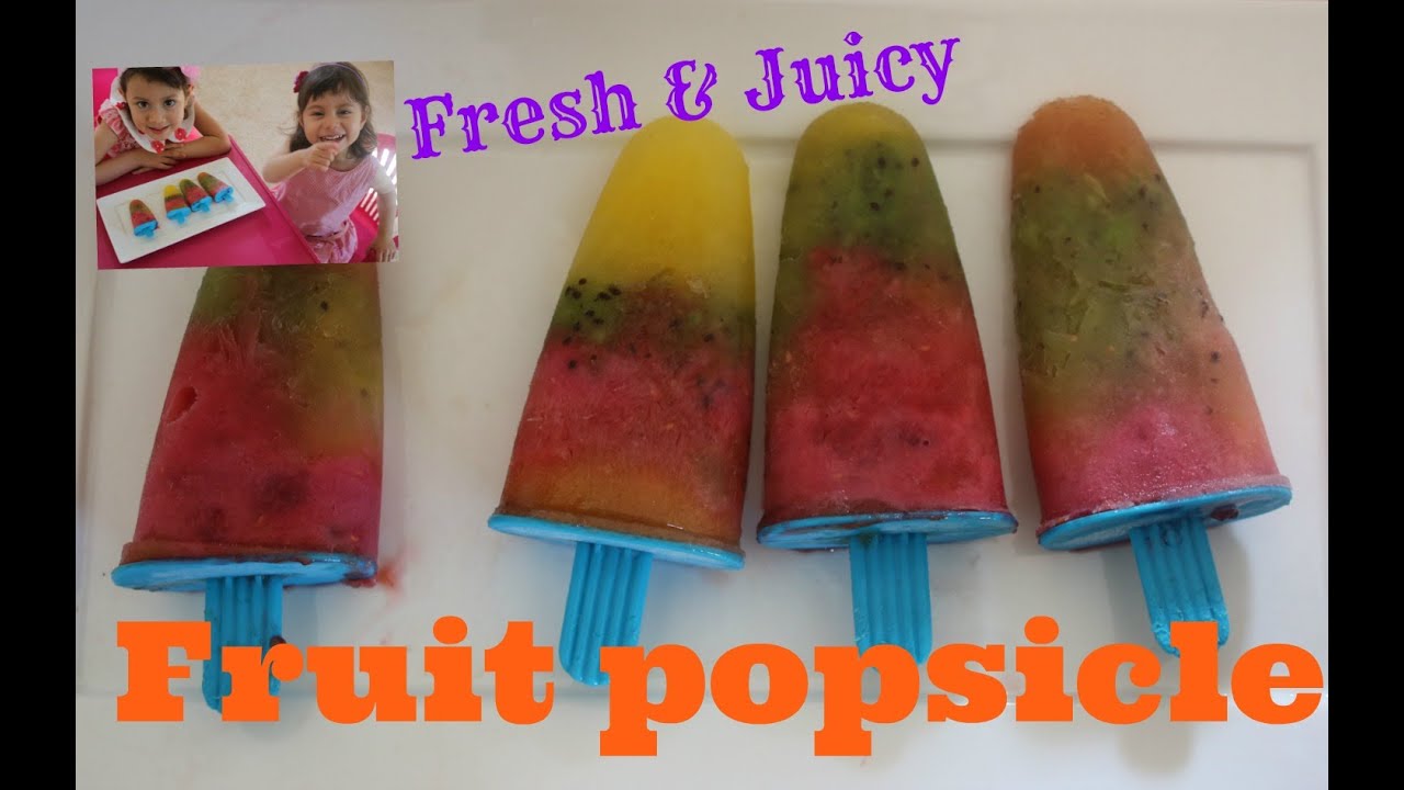 Homemade Colorful Fresh Fruit Popsicle with Hanna and Mia