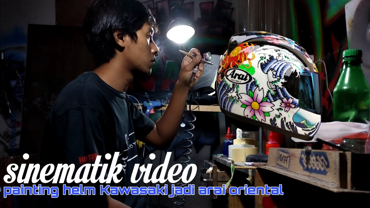 Repaint helm Kawasaki jadi arai oriental