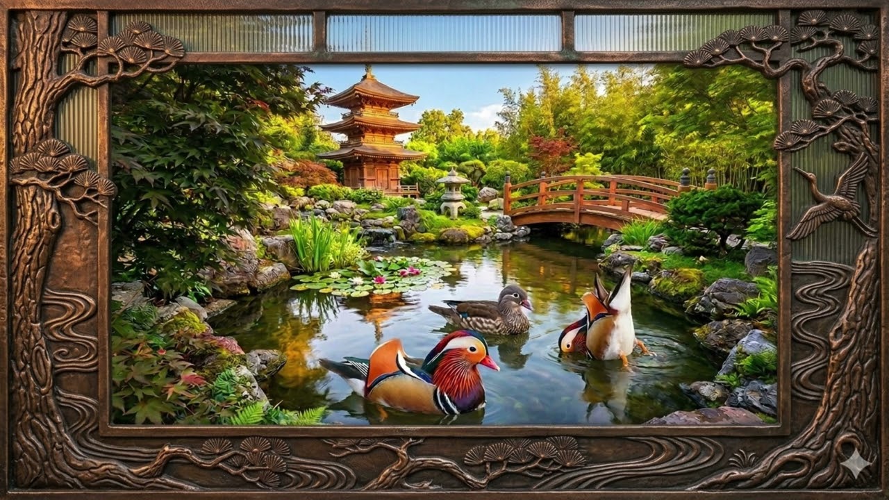 3D Mandarin Ducks | 4K Frame TV Art | screensaver | Pato Mandarín 3D | Immersive Nature | 3D オシドリ