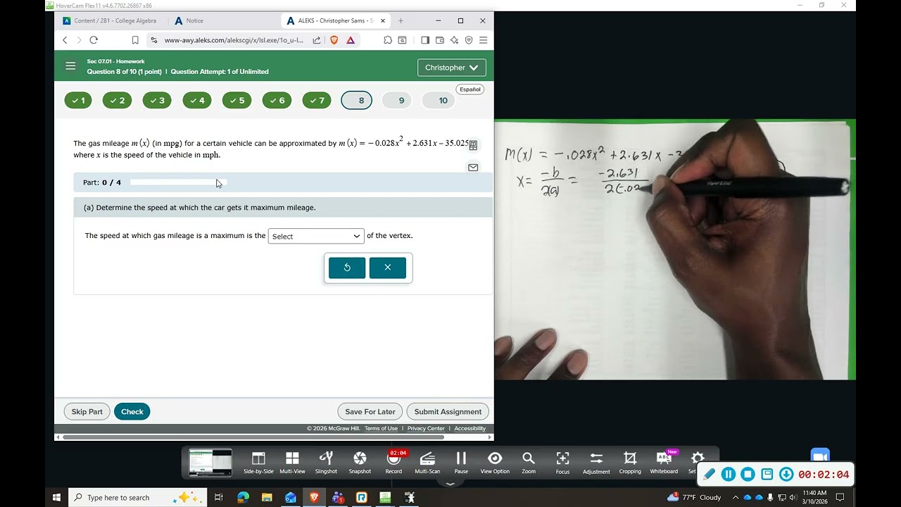 LIT Aleks CA 7 1 Quadratic Functions 8