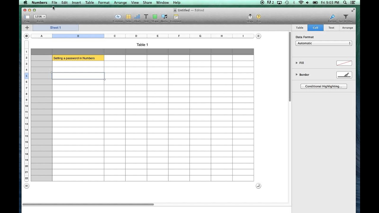 Password Protect Numbers Spreadsheet on a Mac